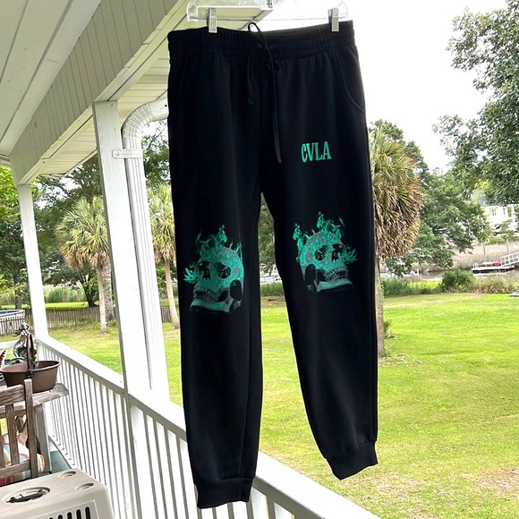 CVLA - CV Los Angeles Black Joggers Super Cool Green Skull Graphics 💀 - Picture 1 of 7